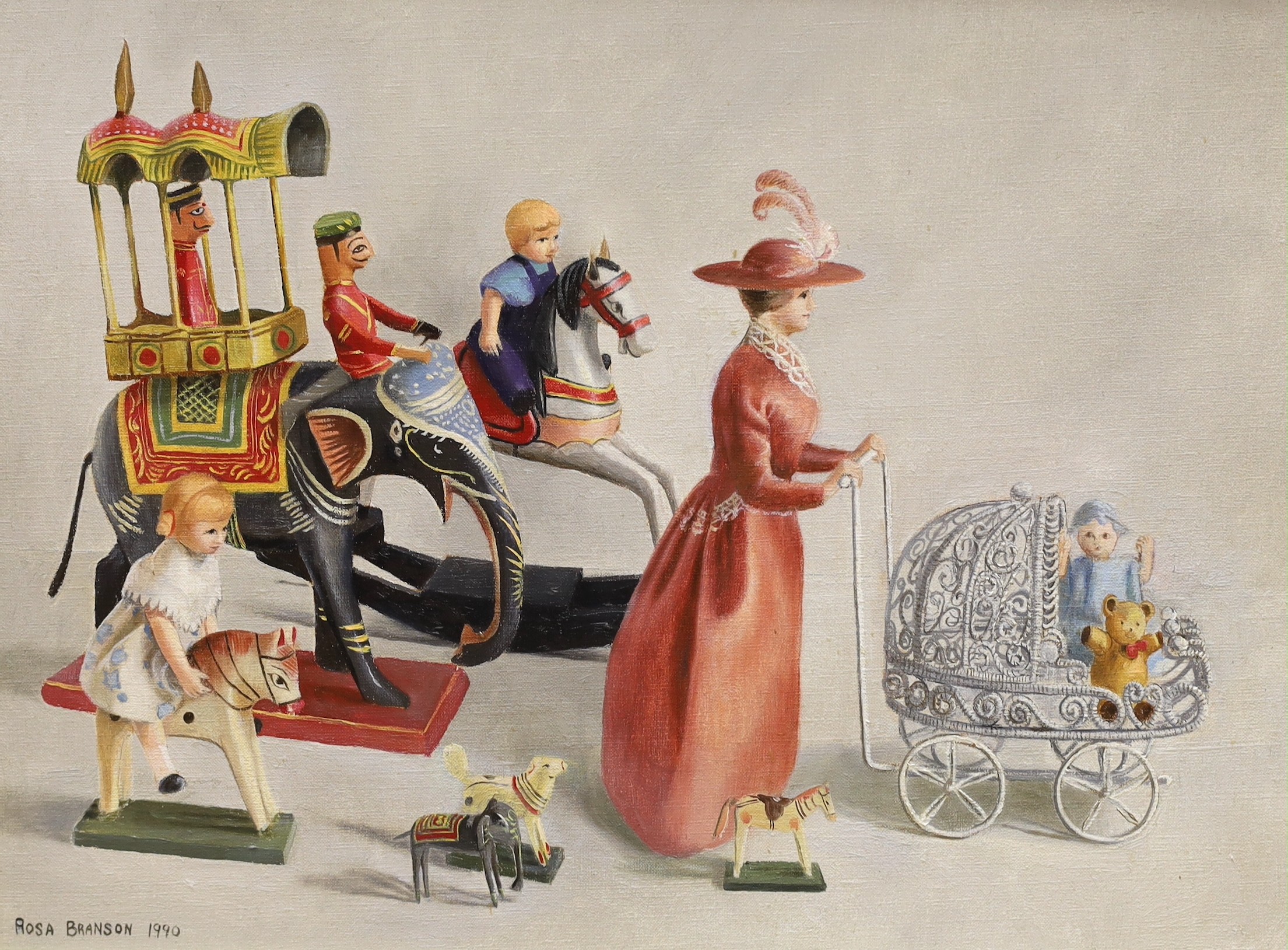 Rosa Branson (b.1933), oil on canvas, 'Going for a walk', signed and dated 1990, 30 x 40cm